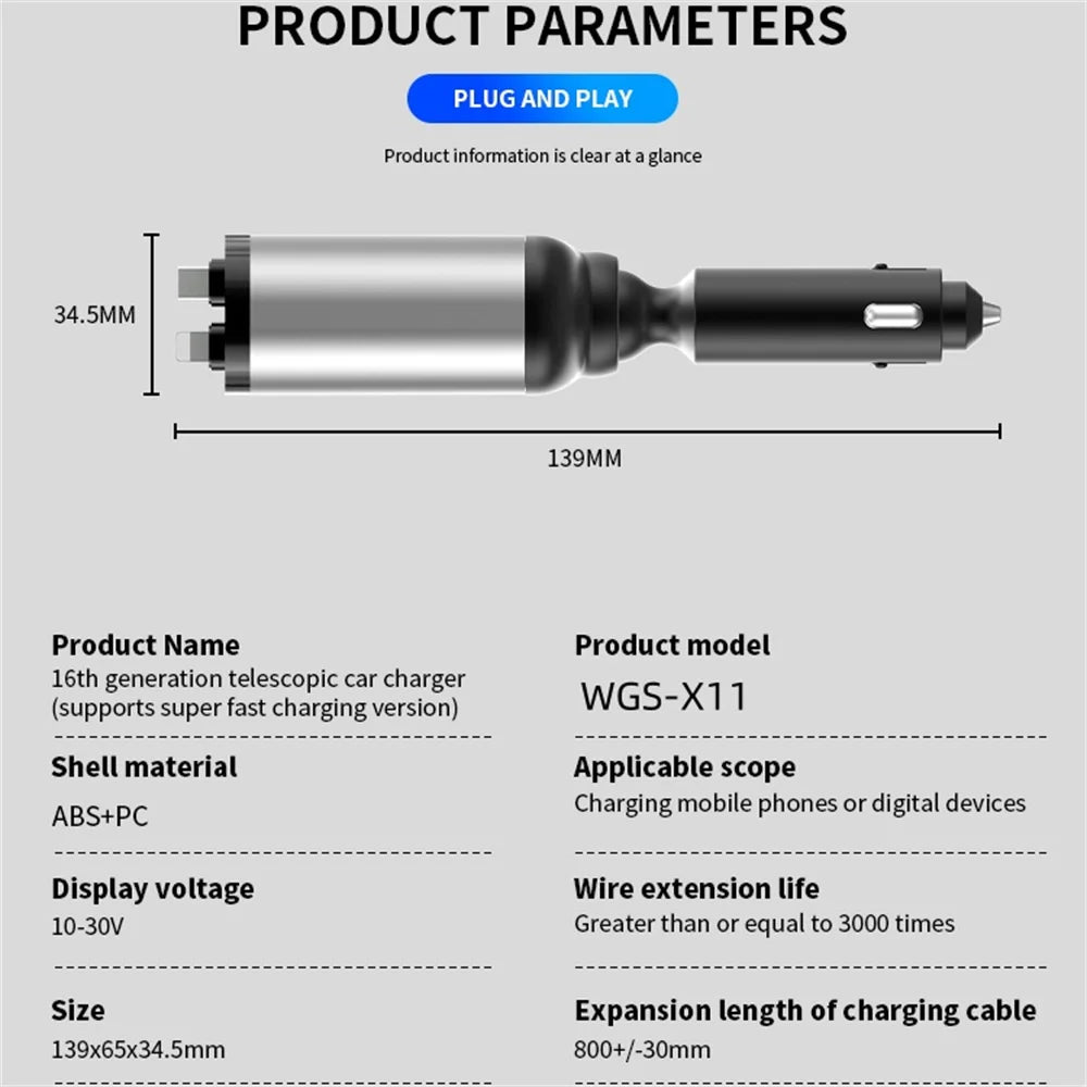 PowerFlex™ 4-in-1 Retractable Car Charger